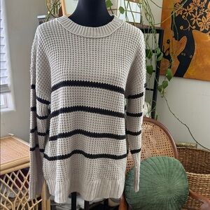 SO Goods For Life Taupey Gray & Black Striped Popover Knit Sweater